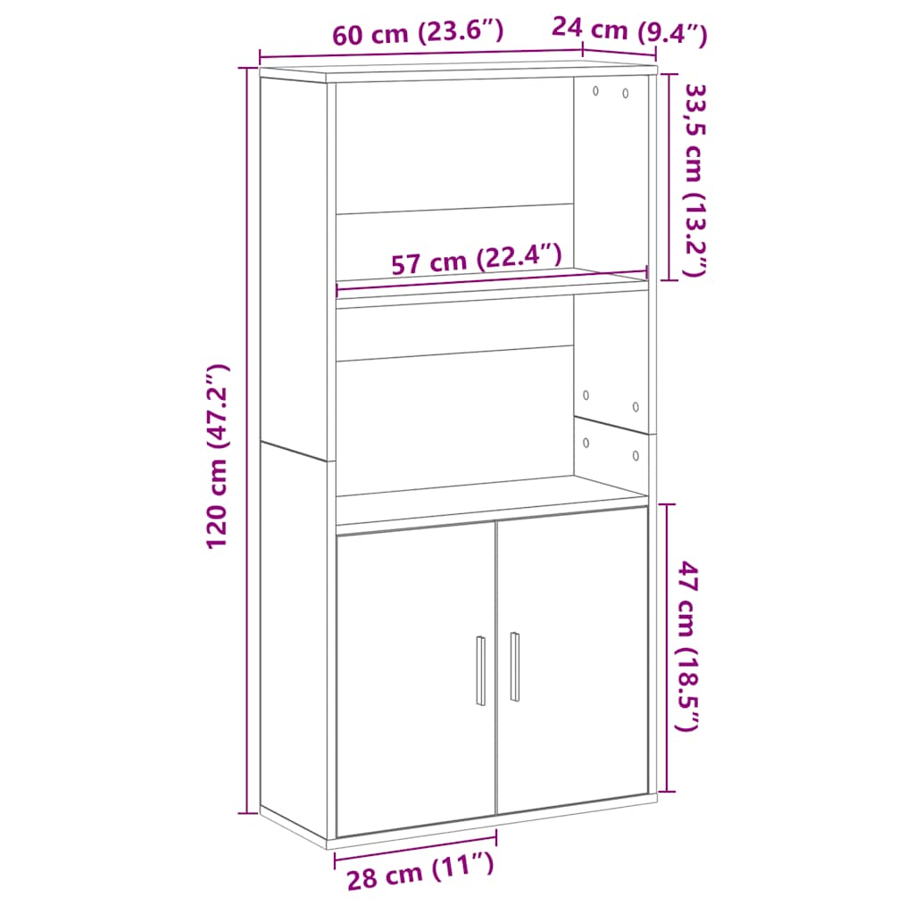 bogreol 60x24x120 cm konstrueret træ brun egetræsfarve