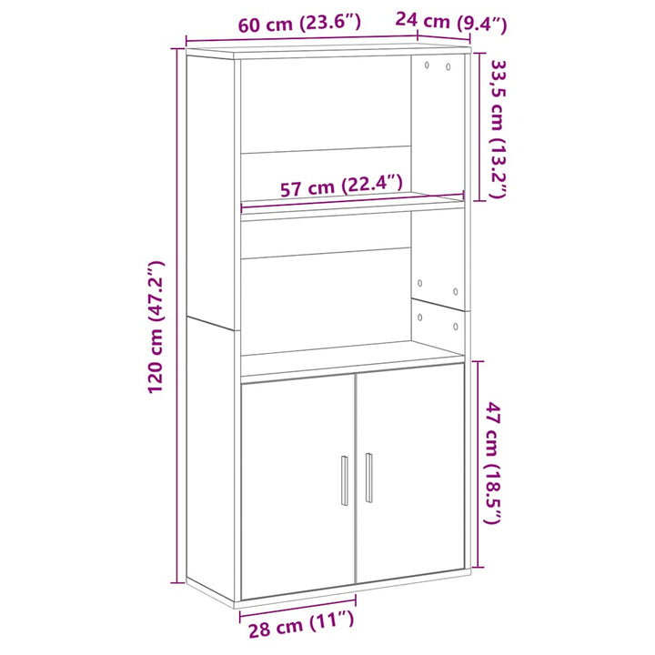 bogreol 60x24x120 cm konstrueret træ brun egetræsfarve