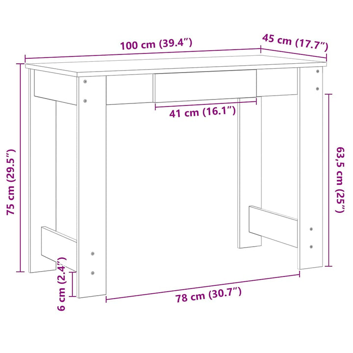 skrivebord 100x45x75 cm konstrueret træ sonoma-eg