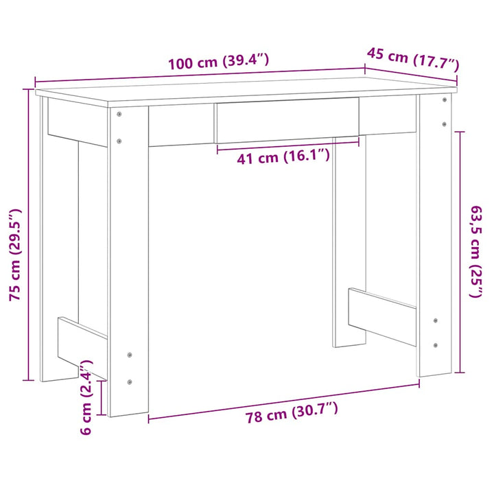 skrivebord 100x45x75 cm konstrueret træ røget egetræsfarve