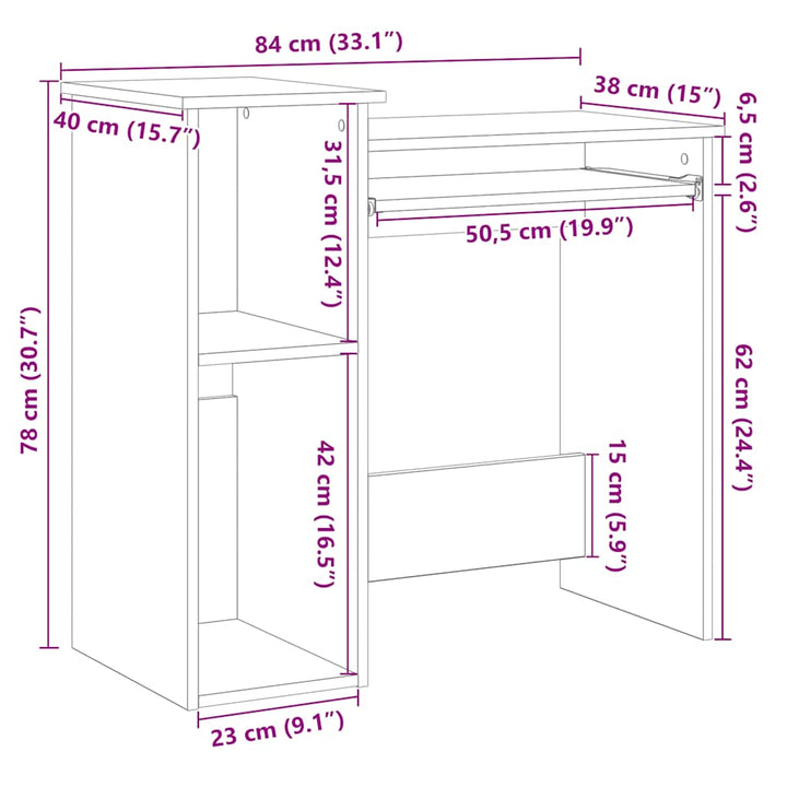 skrivebord m. hylder 84x40x78 cm konstrueret træ betongrå