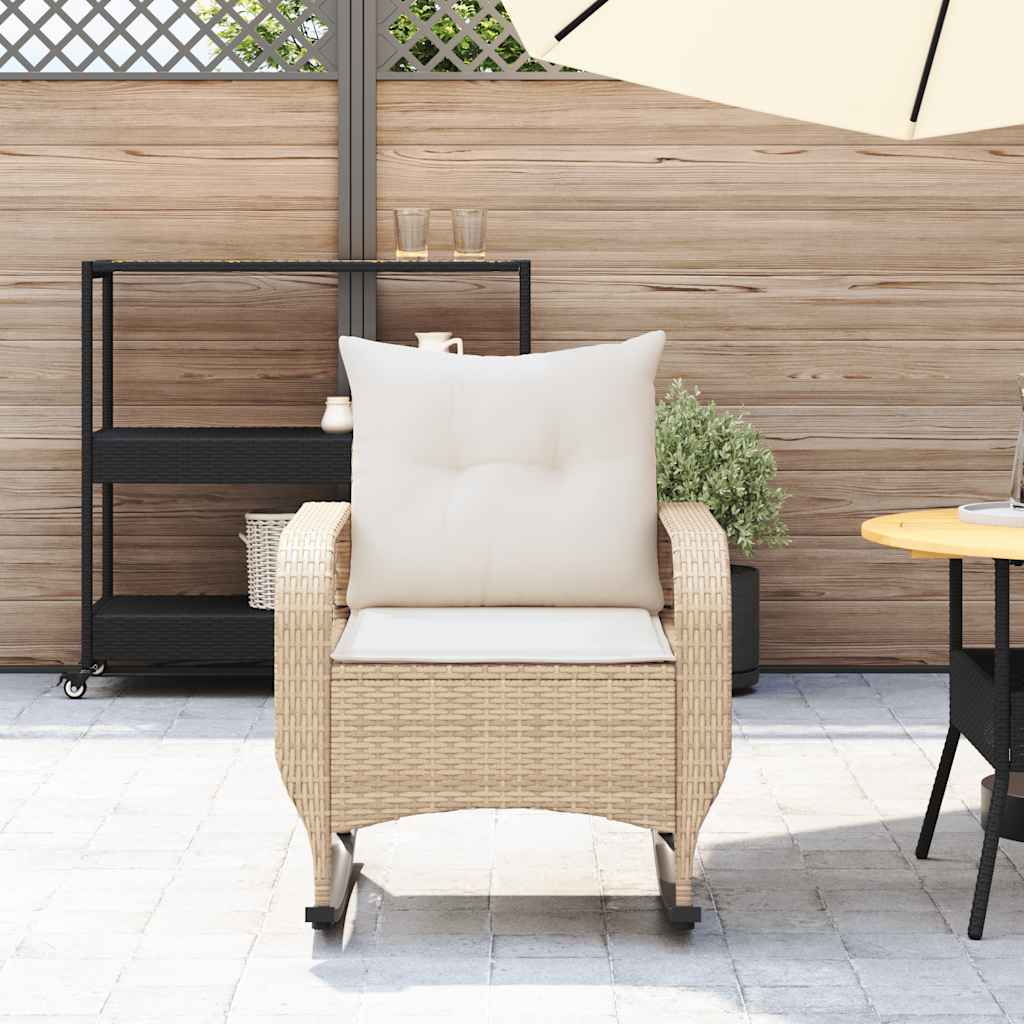 udendørs gyngestol med hynder polyrattan beige