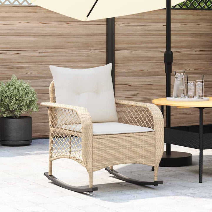 udendørs gyngestol med hynder polyrattan beige