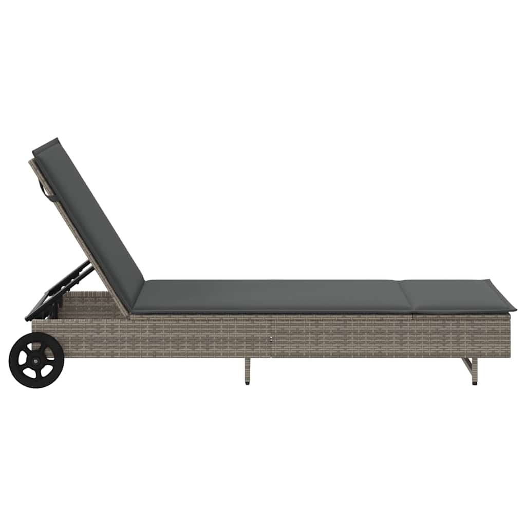 liggestol med hjul og hynde polyrattan grå