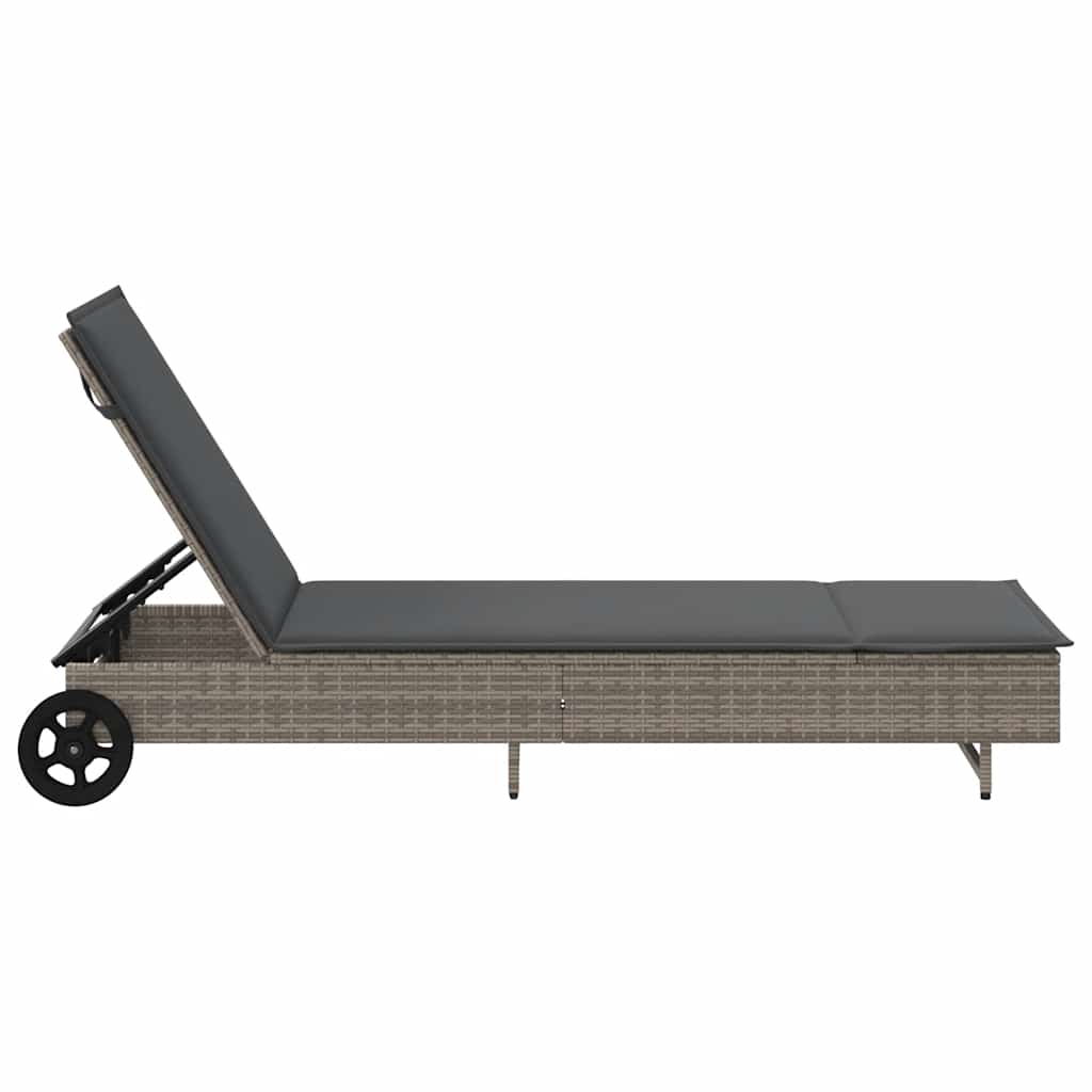 liggestol med hjul og hynde polyrattan grå