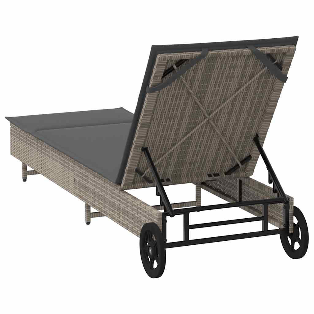 liggestol med hjul og hynde polyrattan grå