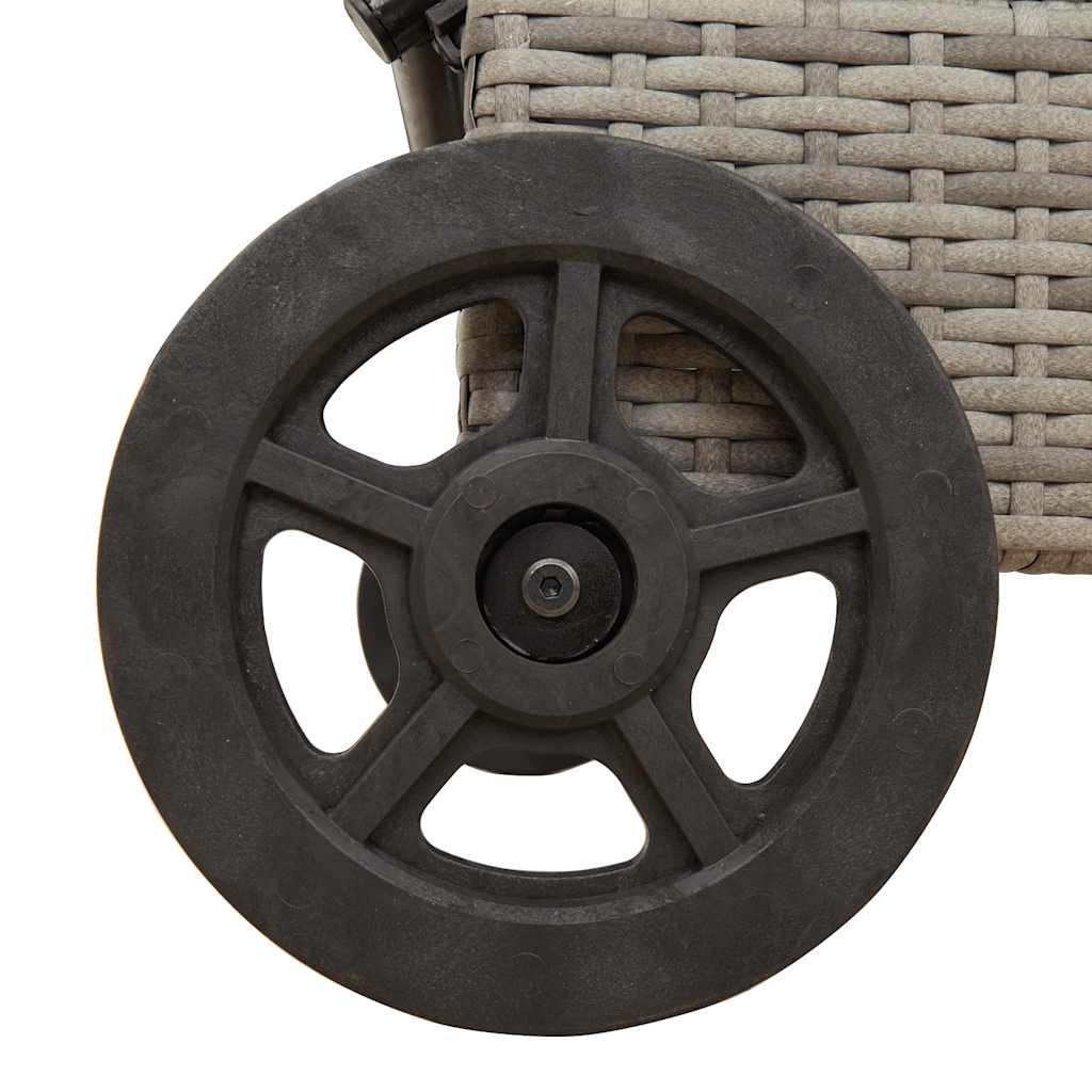 liggestol med hjul og hynde polyrattan grå