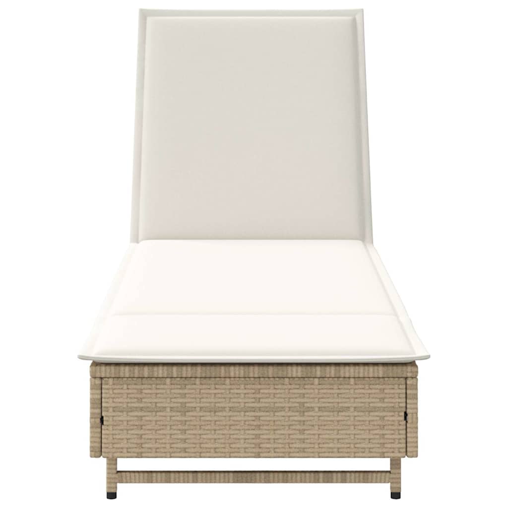 liggestol med hjul og hynde polyrattan beige