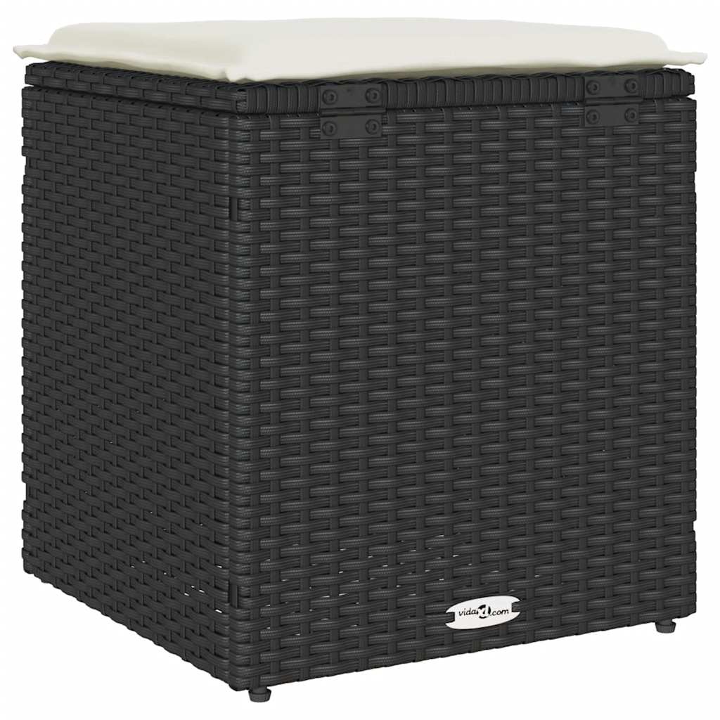 havestole med hynder 2 stk. 40x40x43 cm polyrattan sort