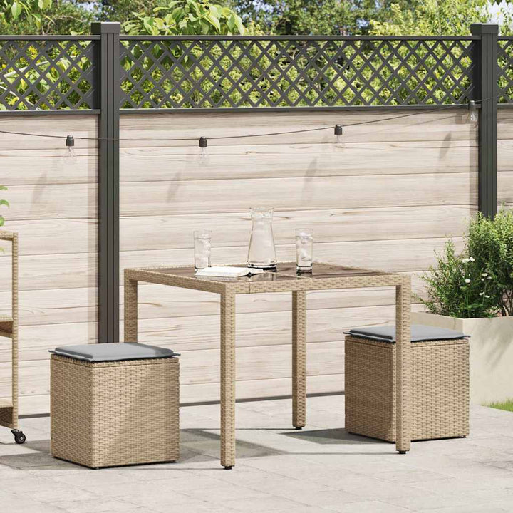 havestole med hynder 2 stk. 40x40x43 cm polyrattan beige