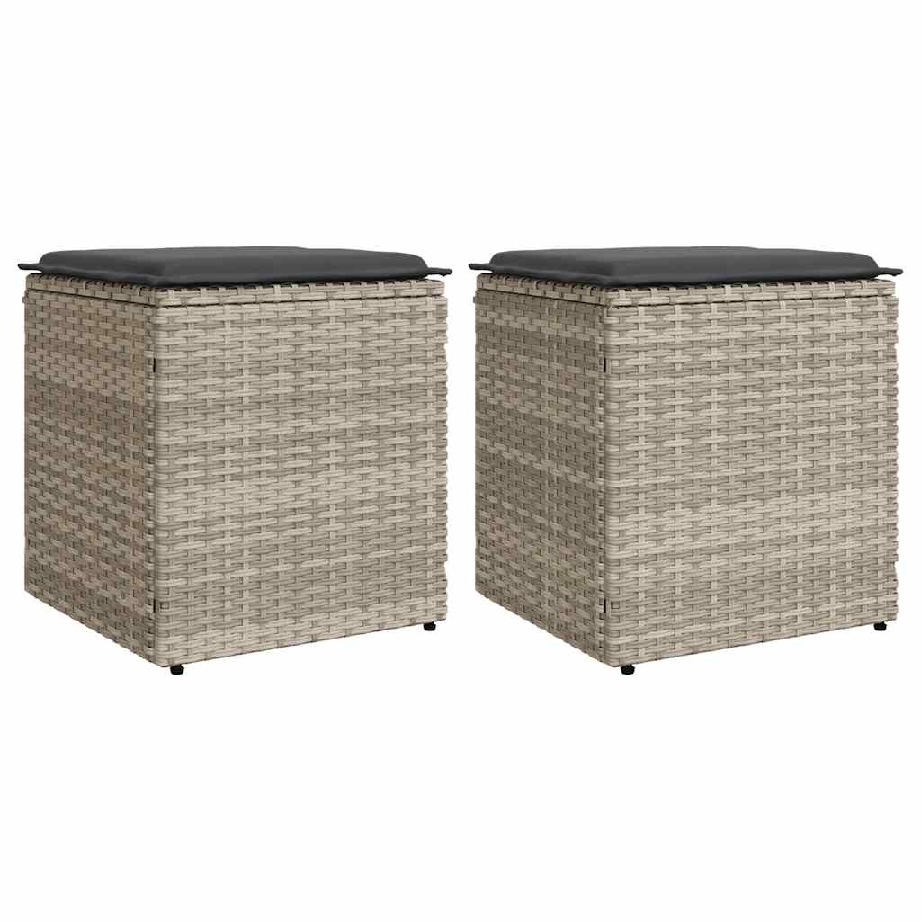 havestole med hynder 2 stk. 40x40x43 cm polyrattan lysegrå
