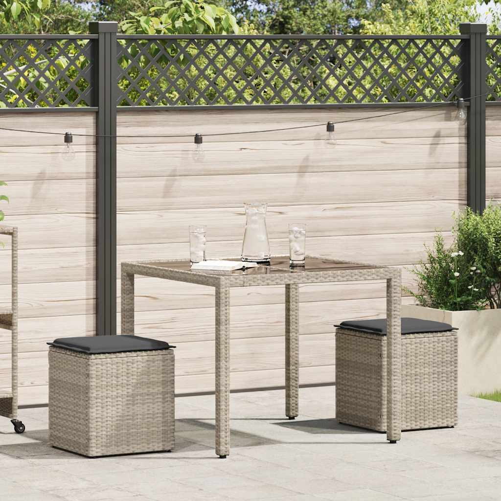 havestole med hynder 2 stk. 40x40x43 cm polyrattan lysegrå