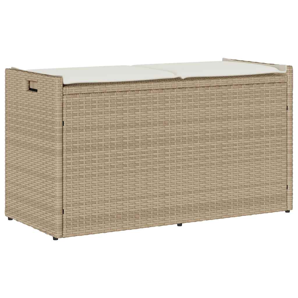 udendørs opbevaringsbænk med hynde 100 cm polyrattan beige