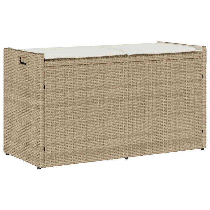 udendørs opbevaringsbænk med hynde 100 cm polyrattan beige