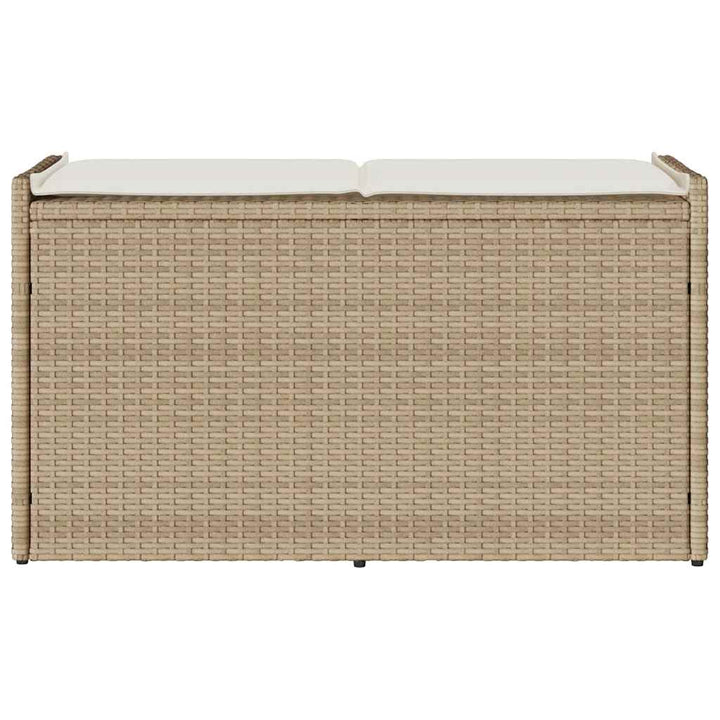 udendørs opbevaringsbænk med hynde 100 cm polyrattan beige