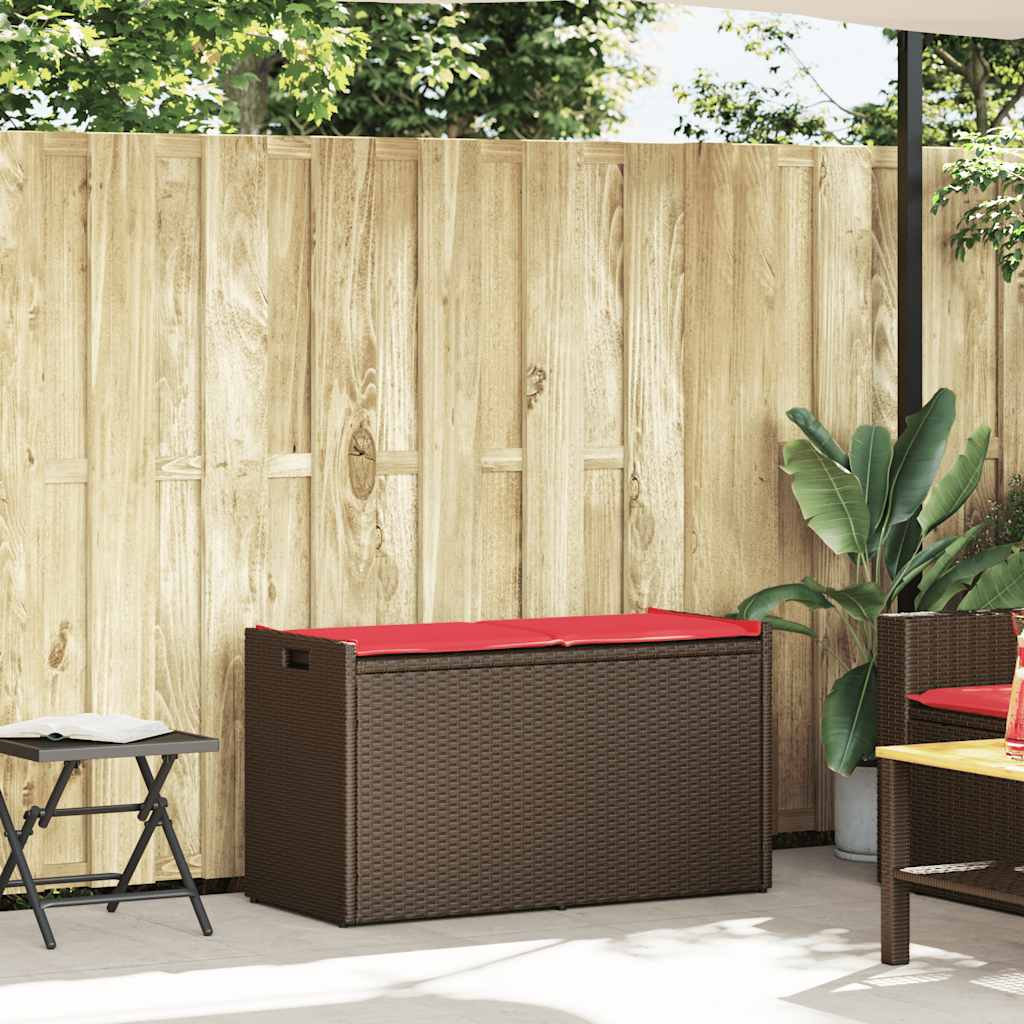 udendørs opbevaringsbænk med hynde 100 cm polyrattan brun