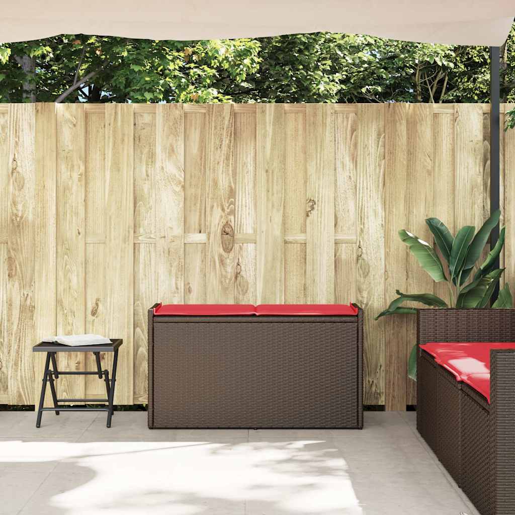 udendørs opbevaringsbænk med hynde 100 cm polyrattan brun