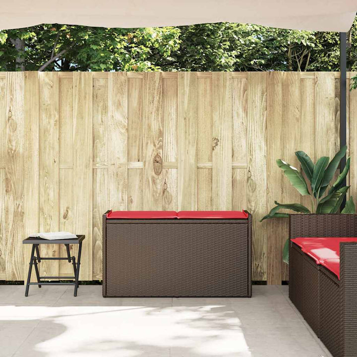 udendørs opbevaringsbænk med hynde 100 cm polyrattan brun
