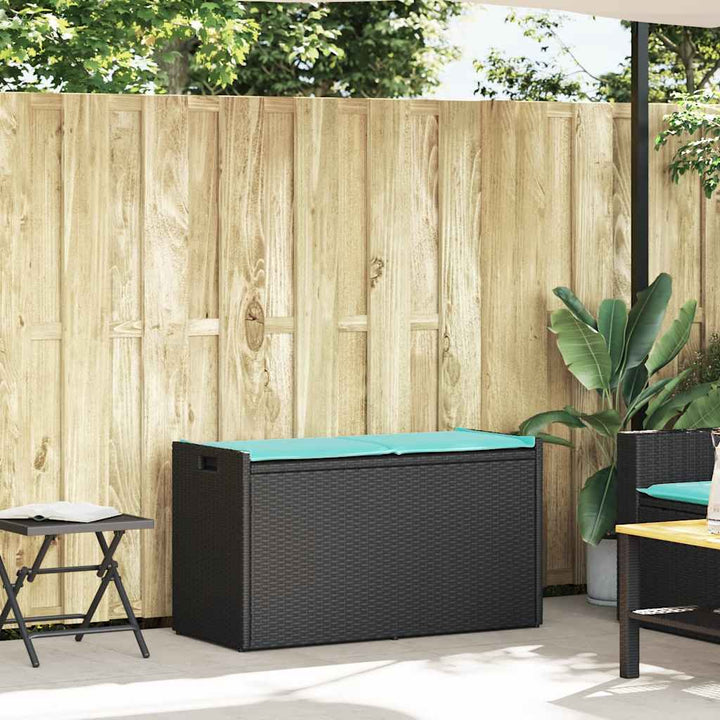udendørs opbevaringsbænk med hynde 100 cm polyrattan sort