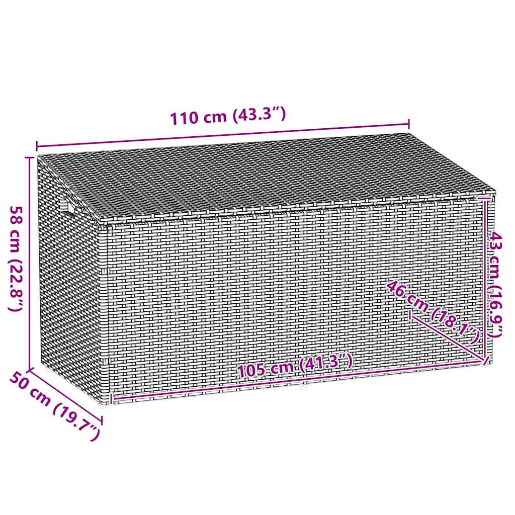 opbevaringsboks til haven 110x50x58 cm polyrattan brun