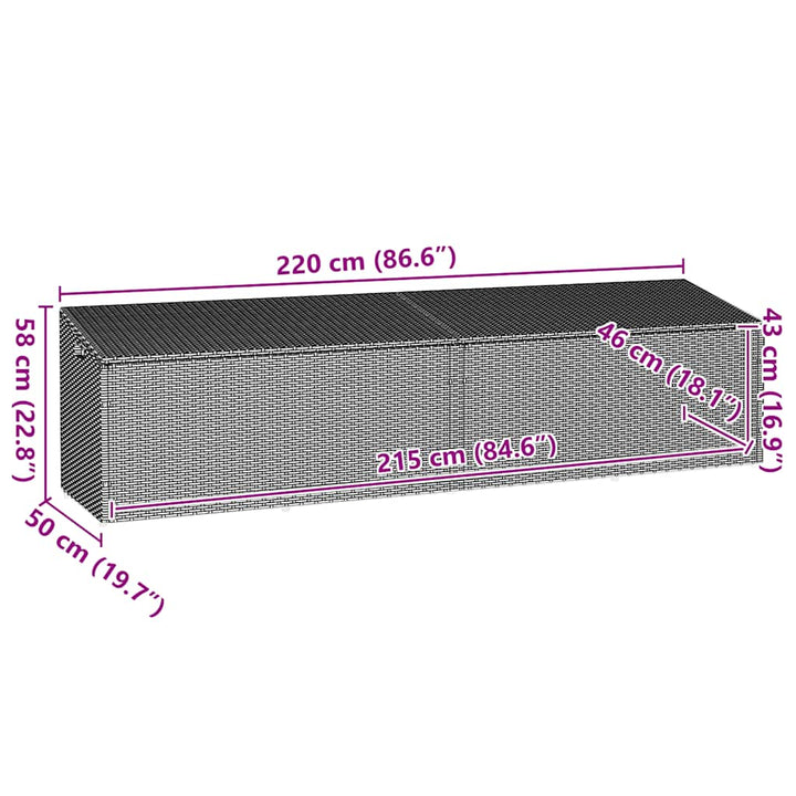 opbevaringsboks til haven 220x50x58 cm polyrattan brun