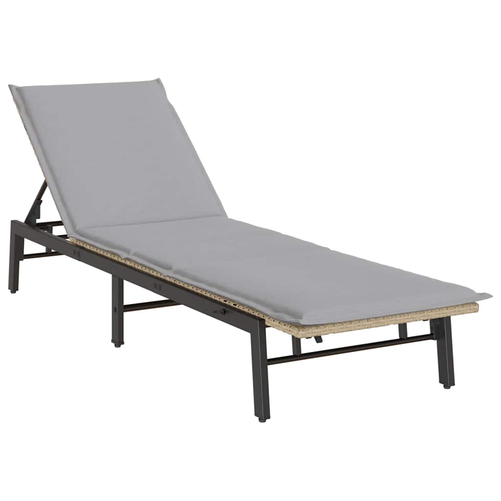 liggestol med hynde polyrattan beige