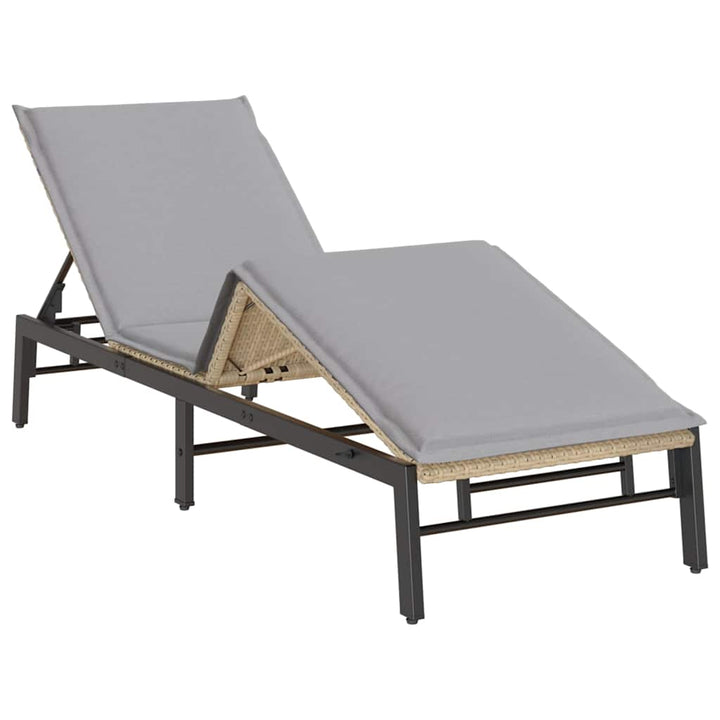 liggestol med hynde polyrattan beige