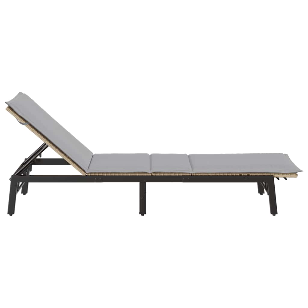 liggestol med hynde polyrattan beige