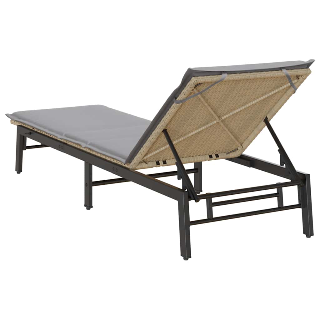 liggestol med hynde polyrattan beige