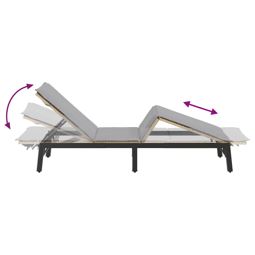 liggestol med hynde polyrattan beige