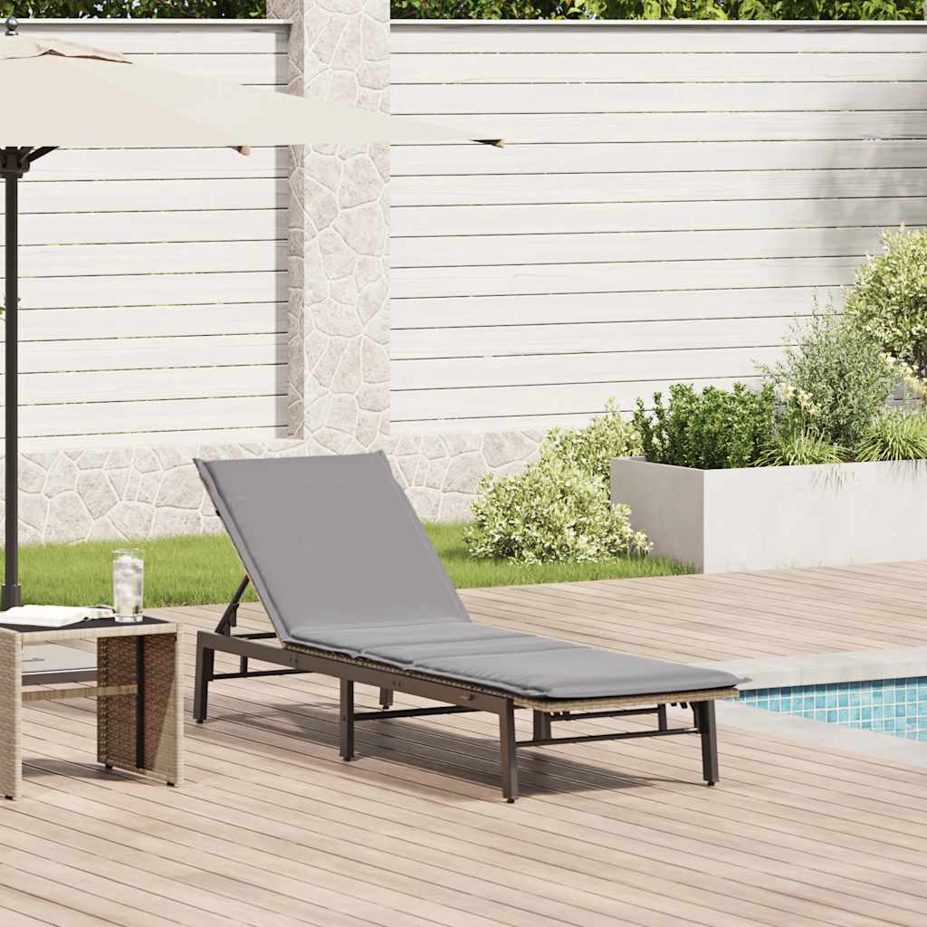 liggestol med hynde polyrattan beige