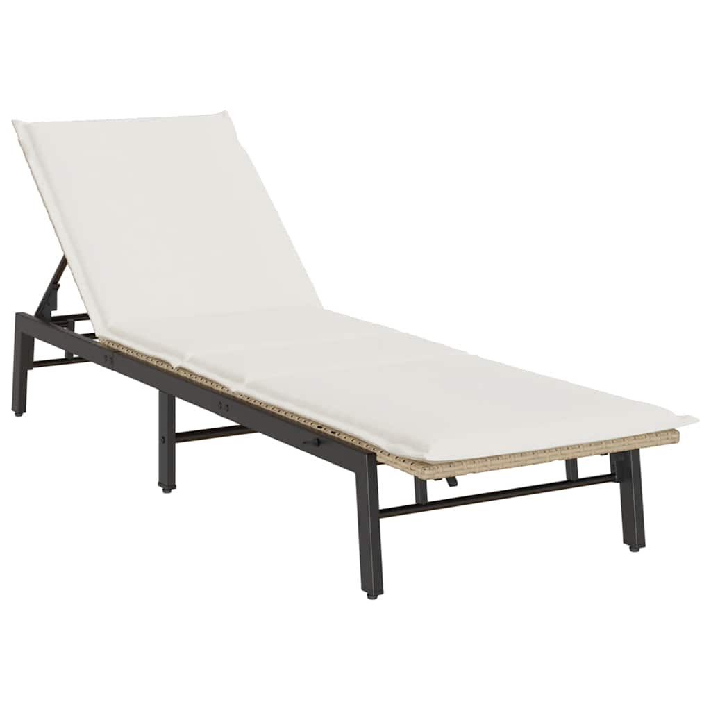 liggestol med hynde polyrattan beige