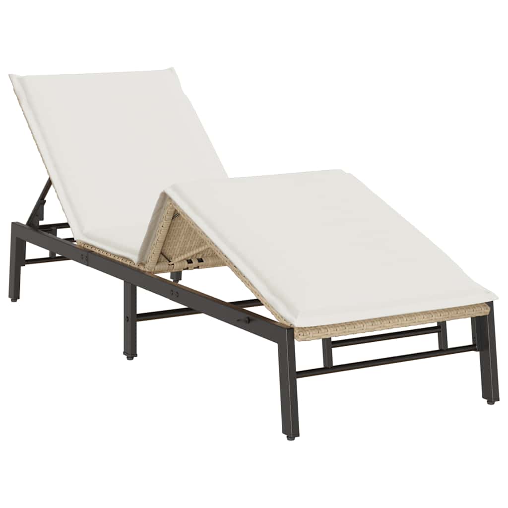 liggestol med hynde polyrattan beige