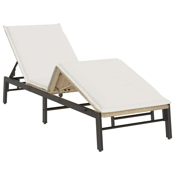 liggestol med hynde polyrattan beige
