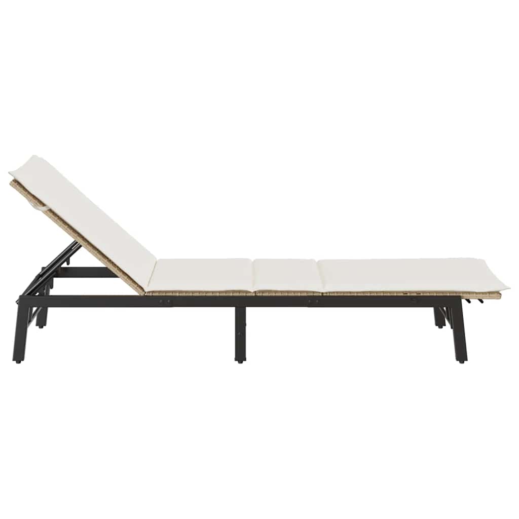 liggestol med hynde polyrattan beige