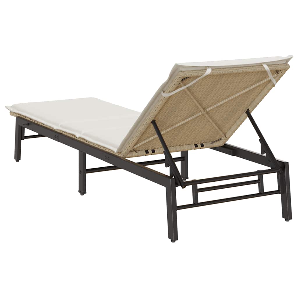 liggestol med hynde polyrattan beige