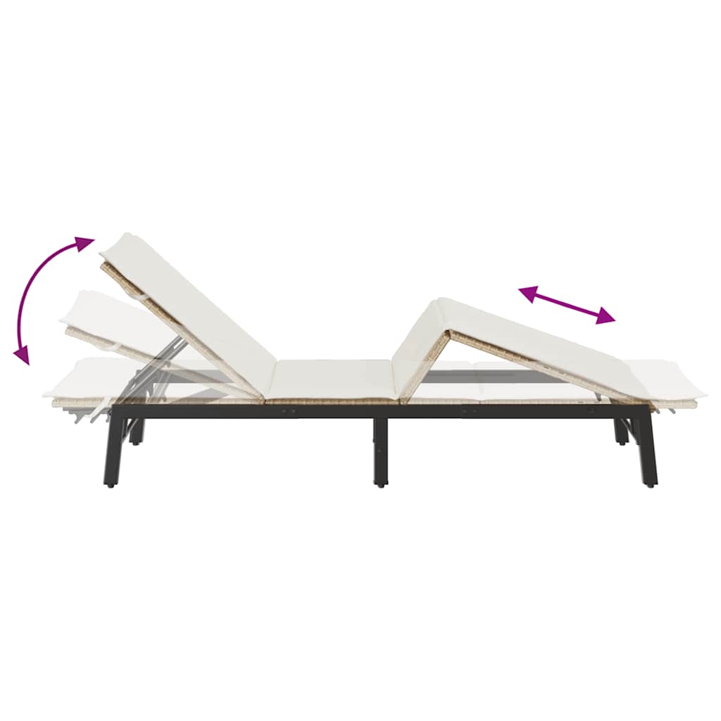 liggestol med hynde polyrattan beige