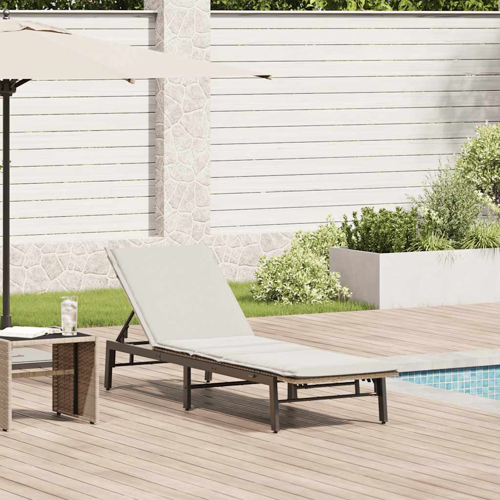 liggestol med hynde polyrattan beige