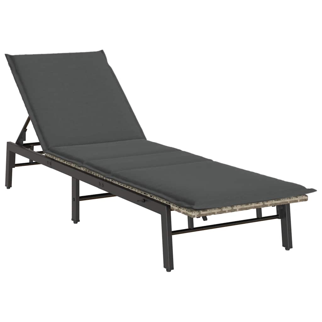 liggestol med hynde polyrattan lysegrå