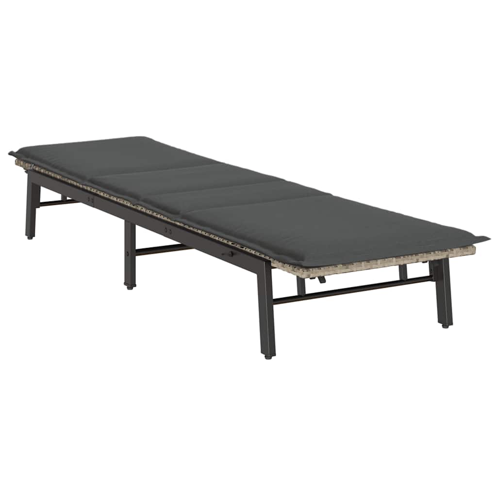 liggestol med hynde polyrattan lysegrå