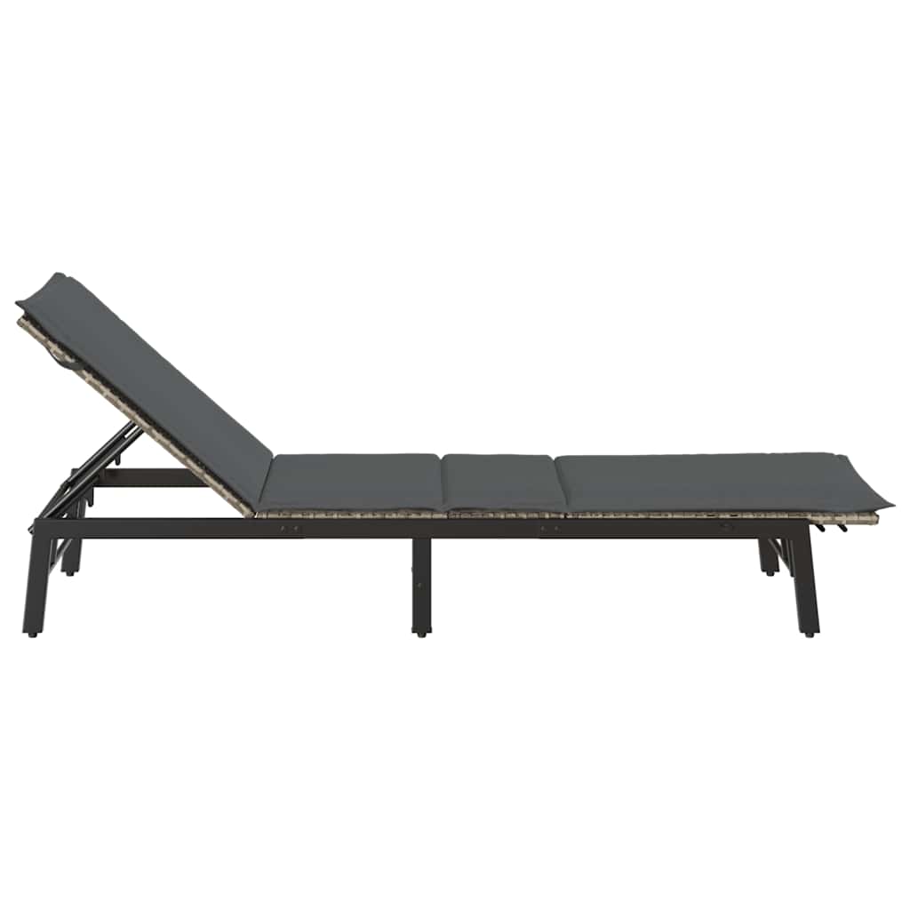 liggestol med hynde polyrattan lysegrå