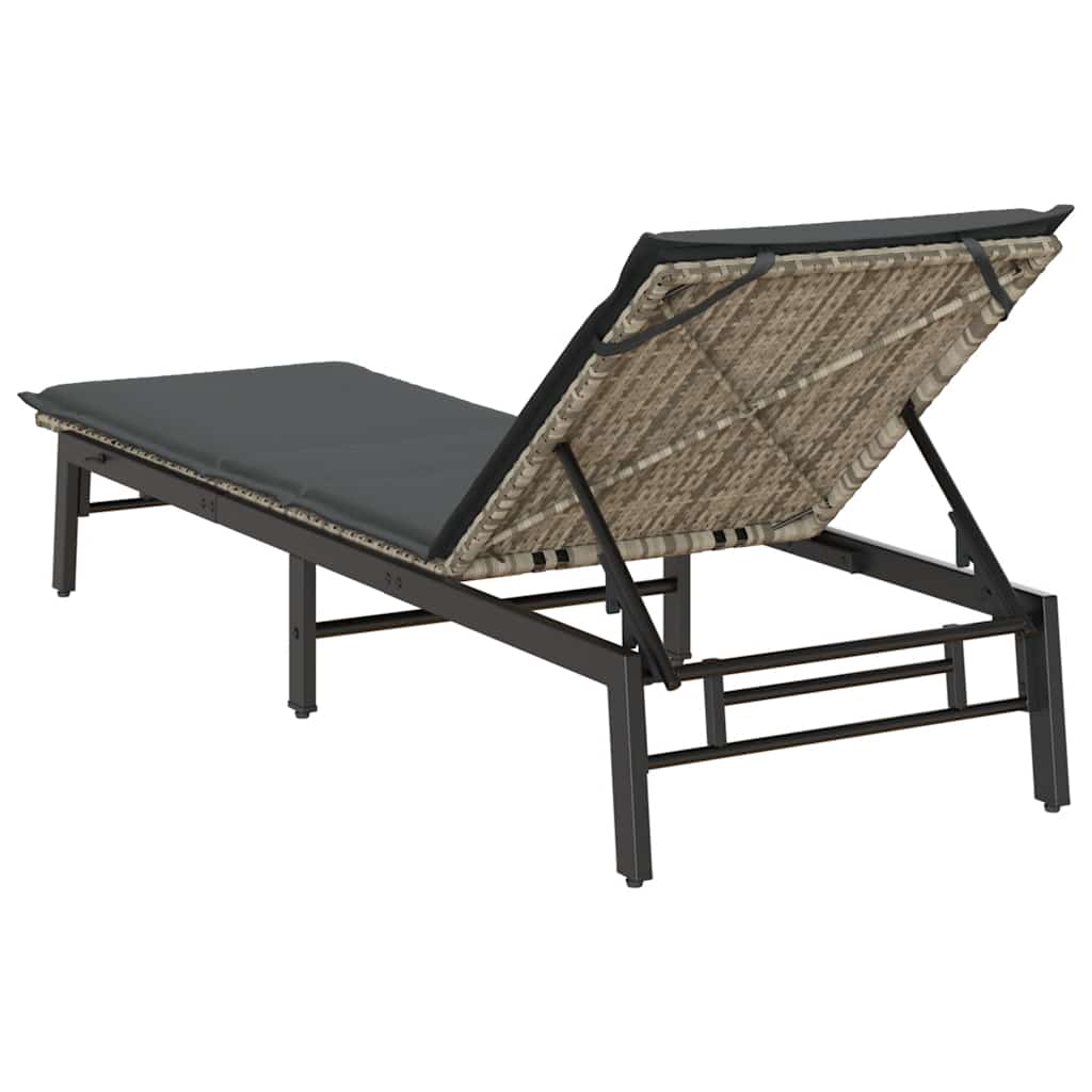 liggestol med hynde polyrattan lysegrå