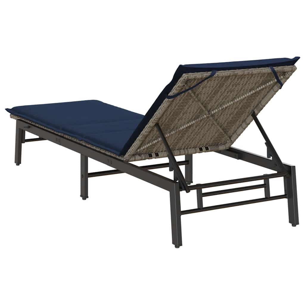 liggestol med hynde polyrattan grå