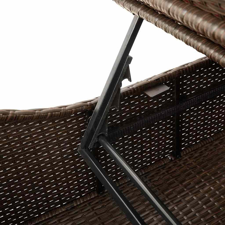 sammenklappelig solseng med hynde og opbevaring polyrattan brun