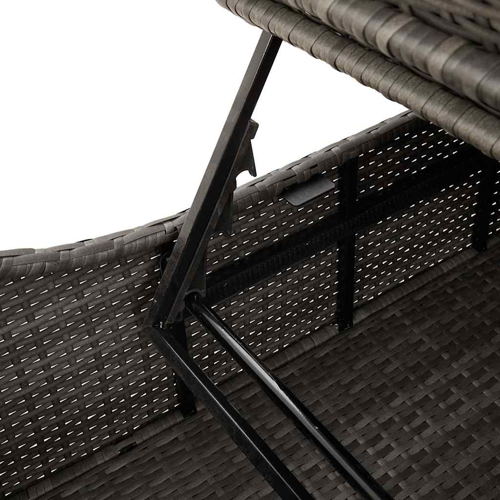 sammenklappelig solseng med hynde og opbevaring polyrattan grå