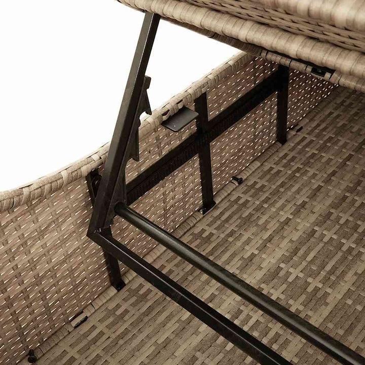 sammenklappelig solseng med hynde & opbevaring polyrattan beige