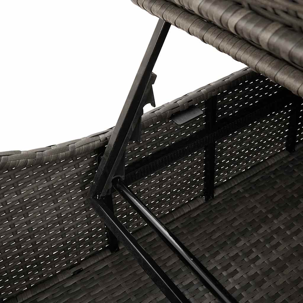 sammenklappelig solseng med hynde og opbevaring polyrattan grå