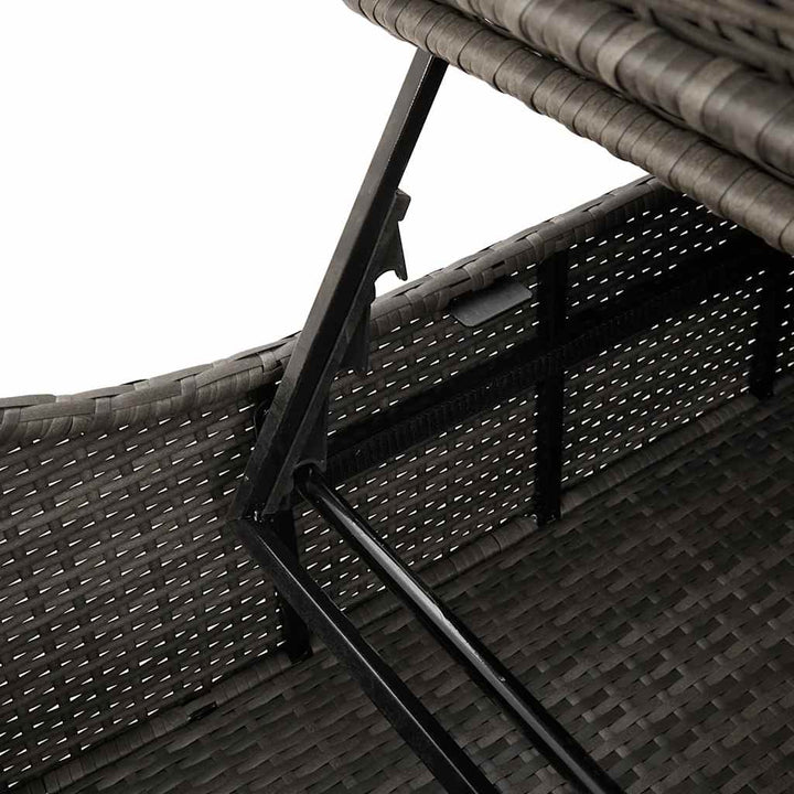 sammenklappelig solseng med hynde og opbevaring polyrattan grå