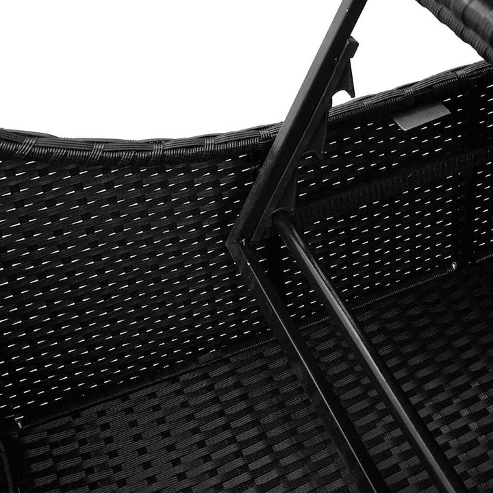 sammenklappelig solseng med hynde og opbevaring polyrattan sort