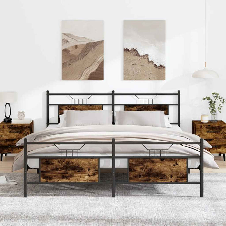 sengeramme uden madras 183x213 cm metal røget egetræsfarve